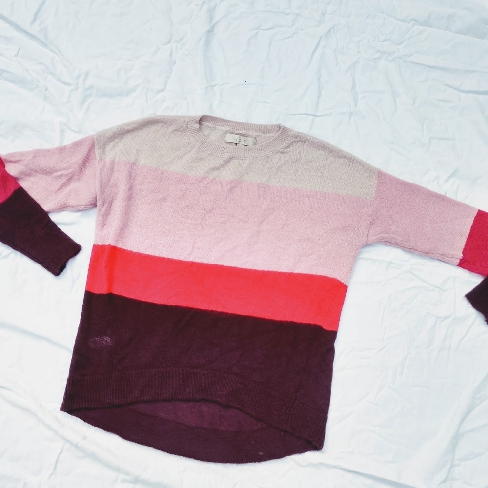 Loft mohair sheer sweater colorblock M
